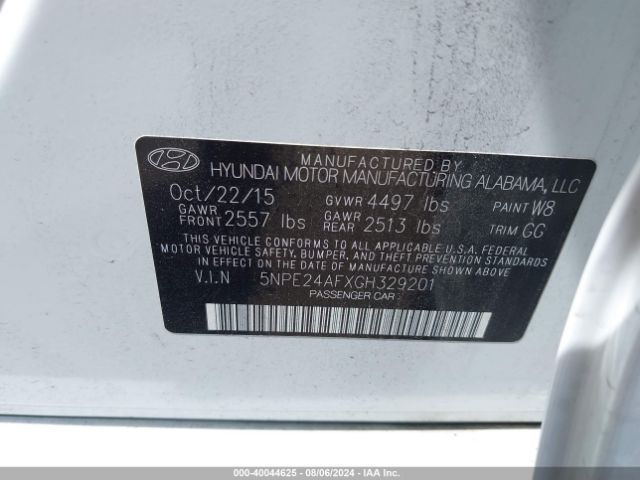 5NPE24AFXGH329201 Hyundai SONATA SE
