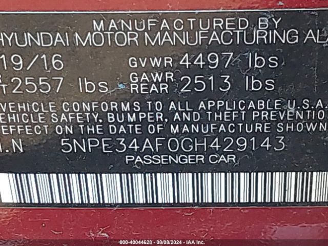 5NPE34AF0GH429143 Hyundai Sonata Sport