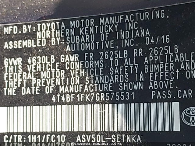 Toyota CAMRY LE 2016 4T4BF1FK7GR575531 Image 9