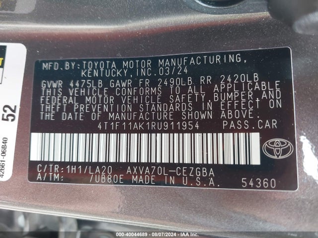 Toyota CAMRY XLE 2024 4T1F11AK1RU911954 Image 9