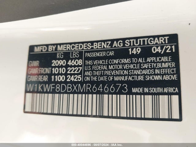 W1KWF8DBXMR646673 Mercedes-Benz C 300 Sedan
