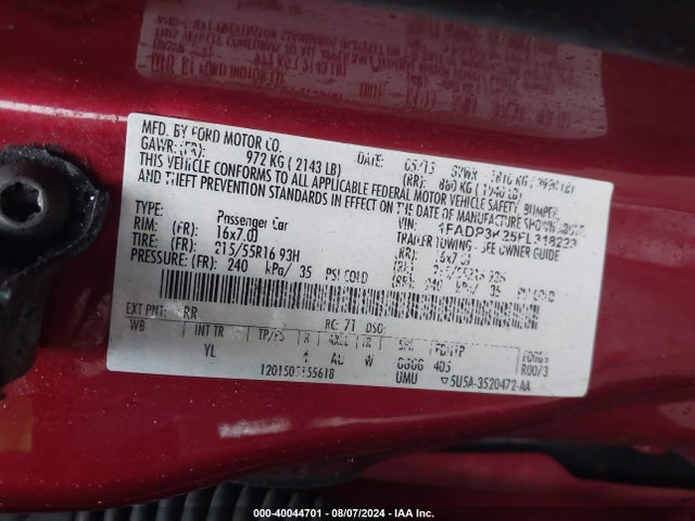 Ford FOCUS SE 2015 1FADP3K25FL318223 Image 9