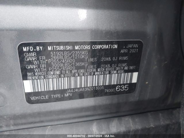 JA4J4UA83NZ013035 Mitsubishi Outlander Se 2.5 S-awc
