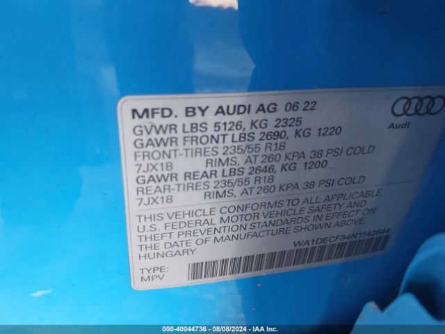 WA1DECF34N1142644 Audi Q3 Premium 45 Tfsi S Line Quattro Tiptronic