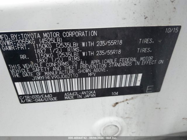 JTMYFREV9GJ062110 Toyota Rav4 Limited