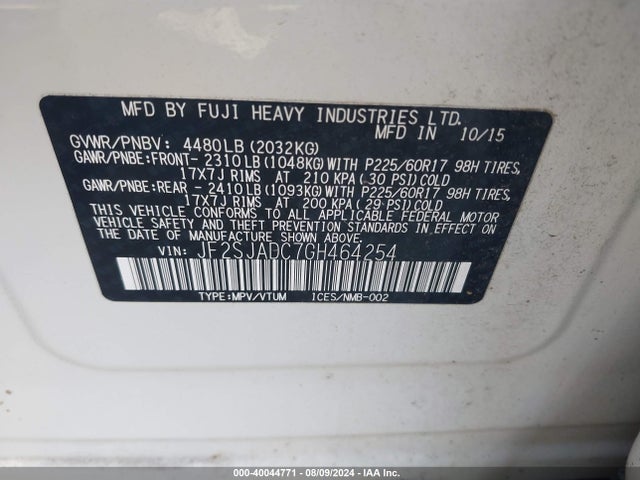 Subaru Forester 2.5i Premium 2016 JF2SJADC7GH464254 Image 9