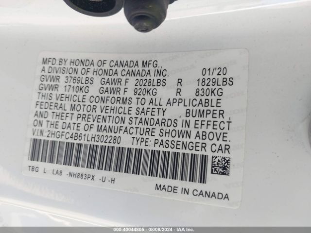 2HGFC4B61LH302280 Honda Civic Lx