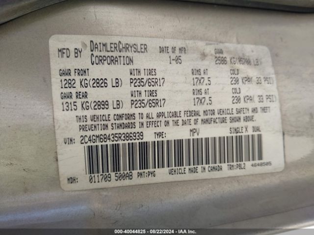 2005 CHRYSLER PACIFICA 2C4GM68435R386939 Photo 8