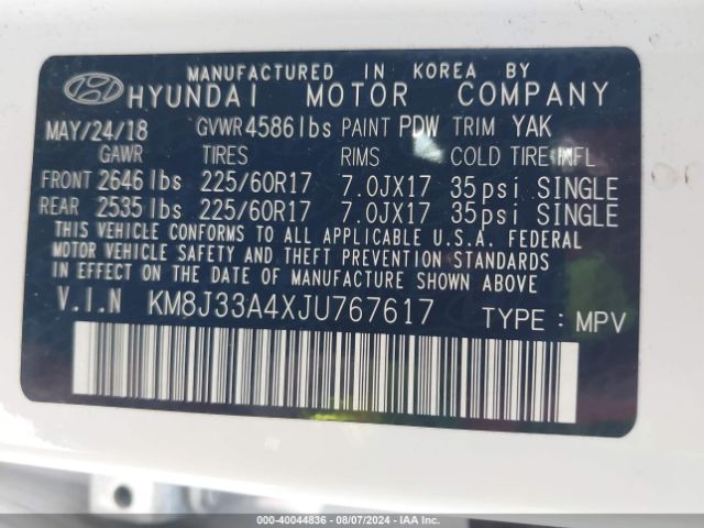 KM8J33A4XJU767617 Hyundai TUCSON SEL