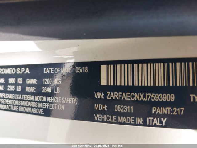 ZARFAECNXJ7593909 Alfa Romeo Giulia Ti Lusso Rwd
