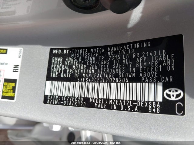 Toyota COROLLA SE 2020 5YFS4RCE3LP029205 Image 9