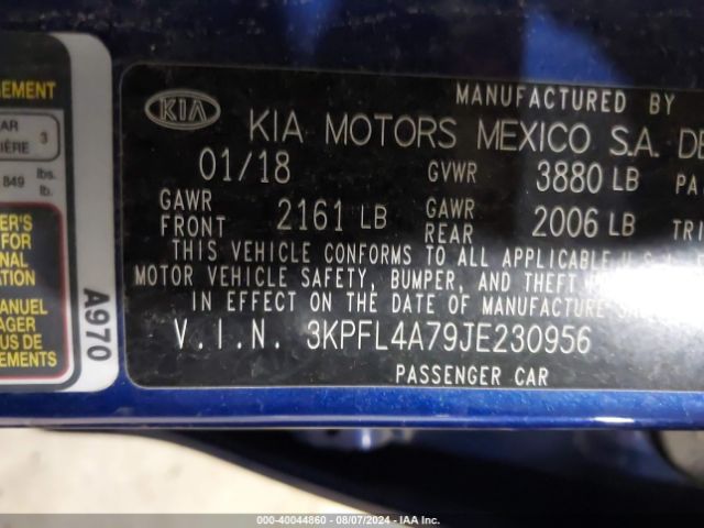 3KPFL4A79JE230956 KIA FORTE LX