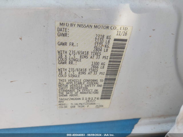 Nissan MURANO S 2017 5N1AZ2MG6HN119176 Image 9
