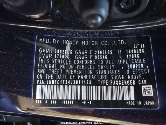 JHMFC1F34JX011163 Honda Civic Ex-t