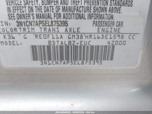 3N1CN7AP5EL875395 Nissan Versa 1.6 S/1.6 S+/1.6 Sl/1.6 Sv