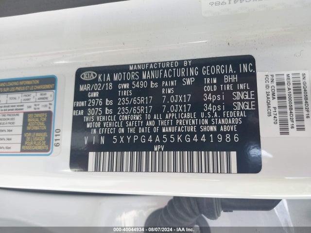 KIA Sorento 3.3l Lx 2019 5XYPG4A55KG441986 Image 9