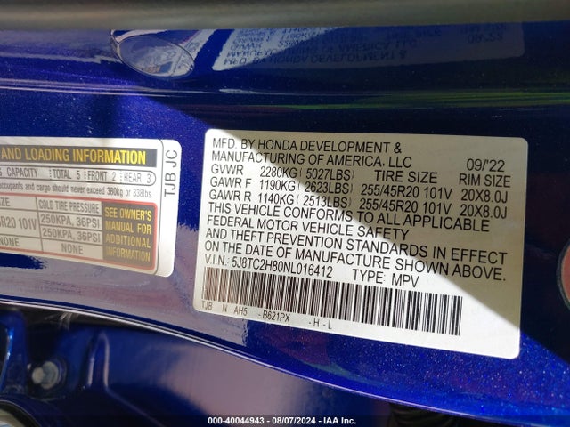 Acura Rdx A-spec Advance Package/pmc Edition 2022 5J8TC2H80NL016412 Image 9