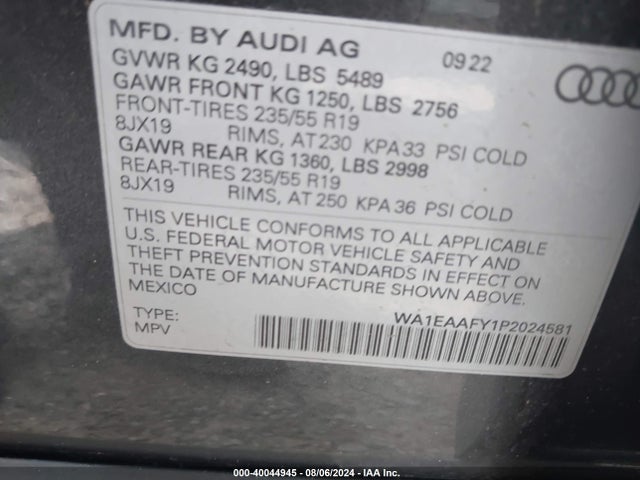 WA1EAAFY1P2024581 Audi Q5 Premium Plus 45 Tfsi S Line Quattro