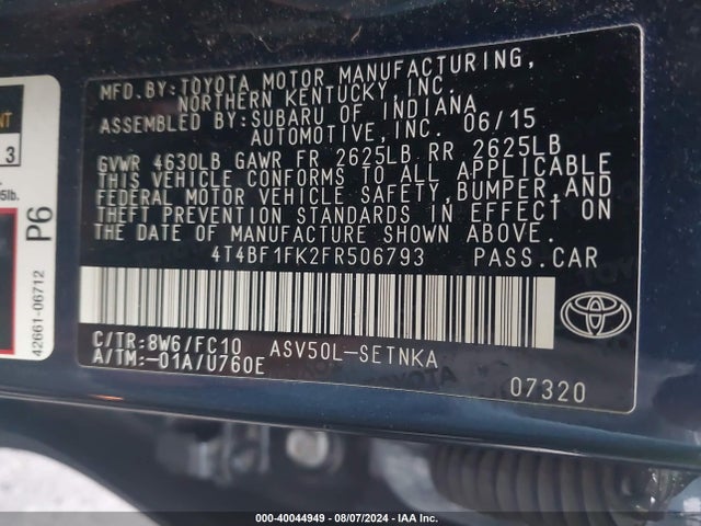 Toyota CAMRY LE 2015 4T4BF1FK2FR506793 Image 9