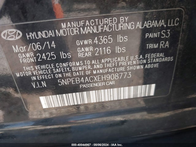 Hyundai SONATA GLS 2014 5NPEB4ACXEH908773 Image 9