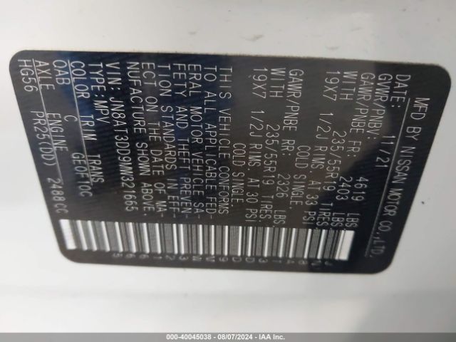 JN8AT3DD9MW321665 Nissan Rogue Platinum Intelligent Awd