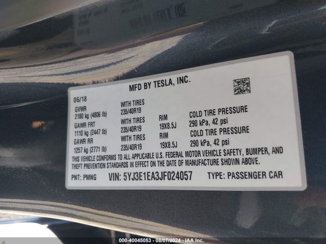 2018 TESLA MODEL 3 5YJ3E1EA3JF024057 Photo 8