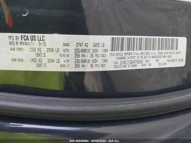 2C4RC1FG6KR702583 Chrysler Pacifica Touring Plus