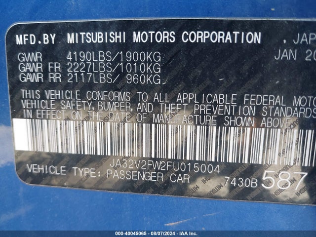 Mitsubishi Lancer Se 2015 JA32V2FW2FU015004 Image 9