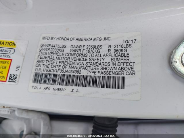 1HGCV1F35JA034082 Honda Accord Sport