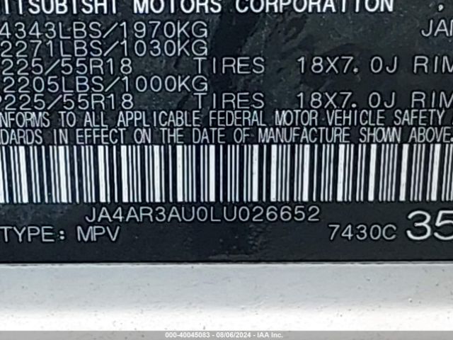 JA4AR3AU0LU026652 Mitsubishi Outlander Sport 2.0 Es Awc