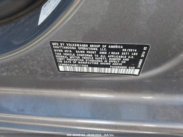 1VWBS7A34EC117202 Volkswagen Passat 1.8t Se