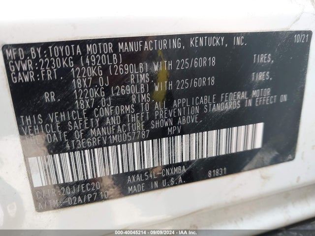 4T3E6RFV1MU057787 Toyota Rav4 Hybrid Xse