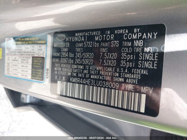 KM8R44HE3LU038009 Hyundai Palisade Sel