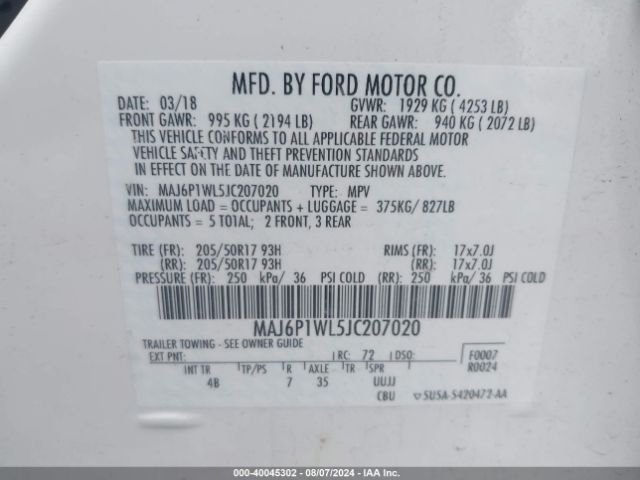 MAJ6P1WL5JC207020 Ford Ecosport Titanium