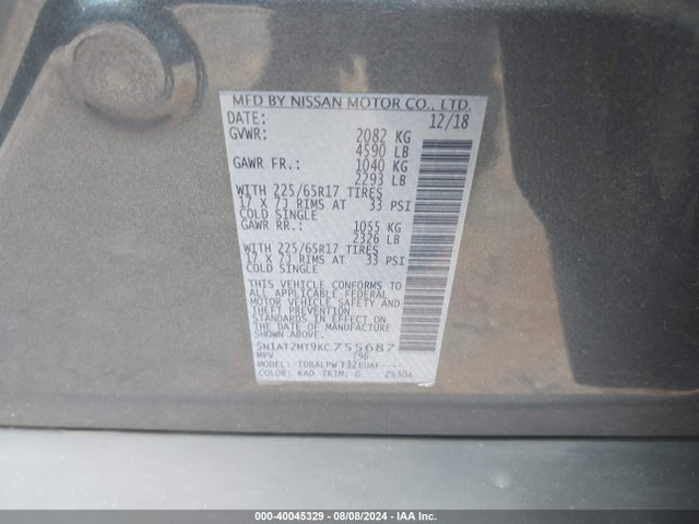 Nissan ROGUE S 2019 5N1AT2MT9KC755687 Image 9