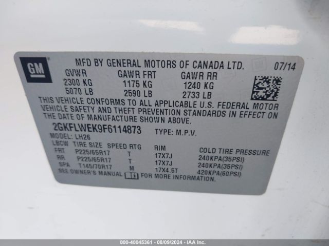 2GKFLWEK9F6114873 GMC Terrain Sle-2