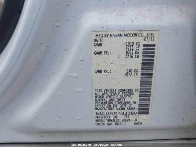 Nissan Altima 2.5 S 2015 1N4AL3AP6FC483189 Image 9