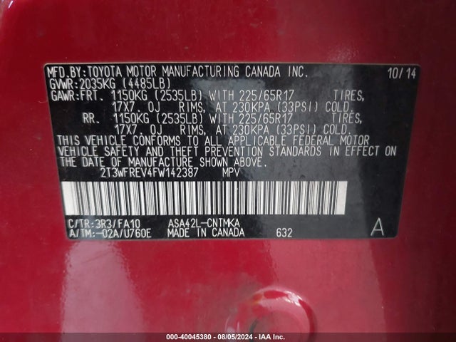 Toyota Rav4 Xle 2015 2T3WFREV4FW142387 Image 9