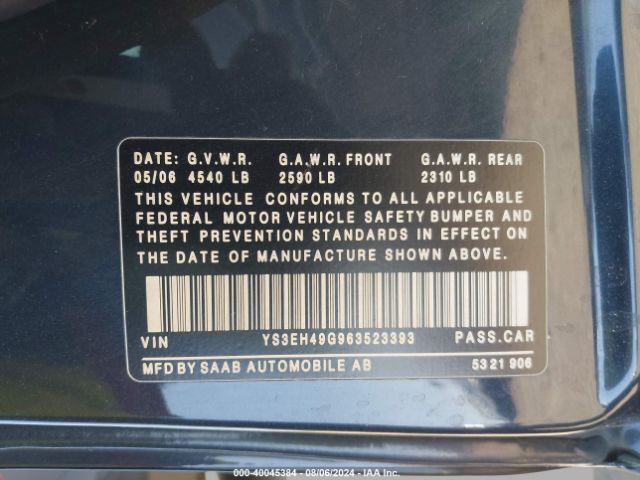 2006 SAAB 9-5 YS3EH49G963523393 Photo 8