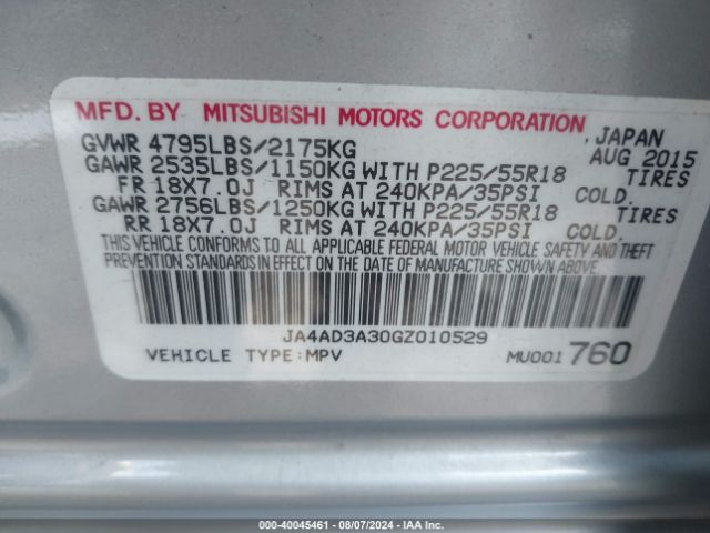 JA4AD3A30GZ010529 Mitsubishi Outlander Se/sel