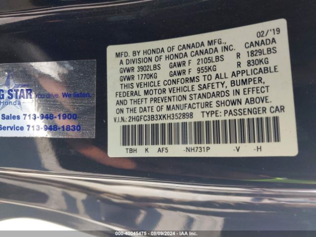 2HGFC3B3XKH352898 Honda CIVIC EX