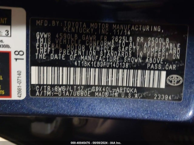 Toyota Avalon 2015 4T1BK1EB3FU140138 Image 9