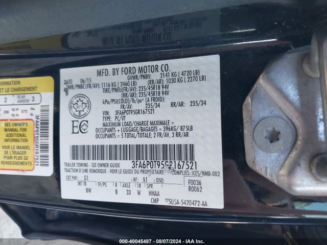 Ford FUSION SE 2016 3FA6P0T95GR167521 Image 9
