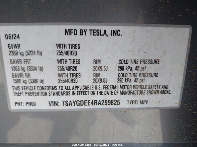 2024 TESLA MODEL Y 7SAYGDEE4RA299825 Photo 8