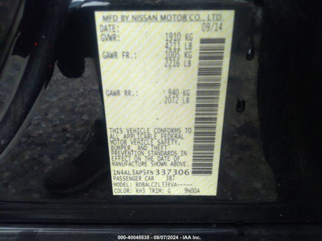 1N4AL3AP5FN337306 Nissan Altima 2.5 S