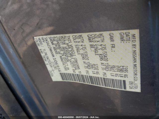 5N1AZ2MHXHN106956 Nissan Murano Platinum