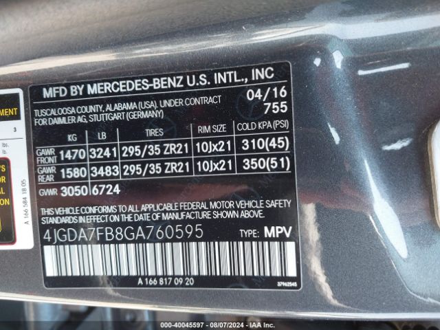 4JGDA7FB8GA760595 Mercedes-Benz Amg Gle 63 S 4matic
