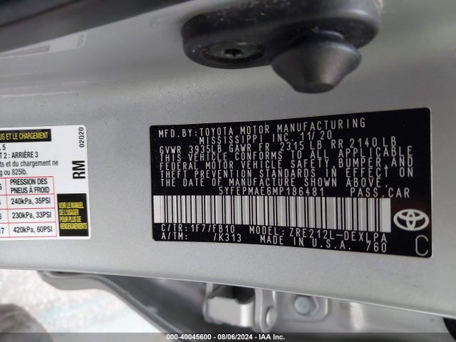 Toyota COROLLA LE 2021 5YFEPMAE6MP186481 Image 9