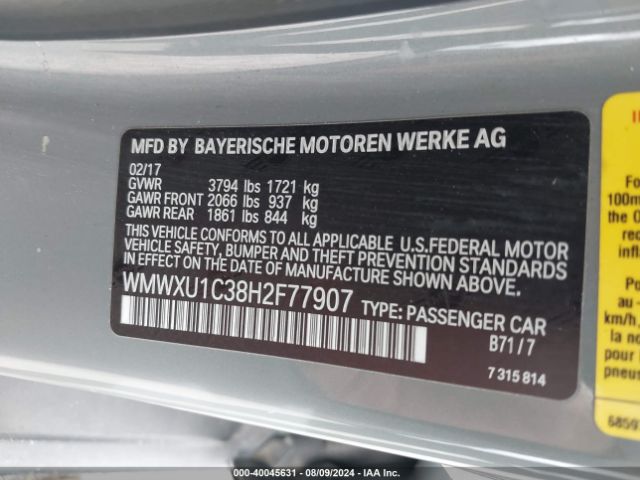 WMWXU1C38H2F77907 Mini Hardtop Cooper