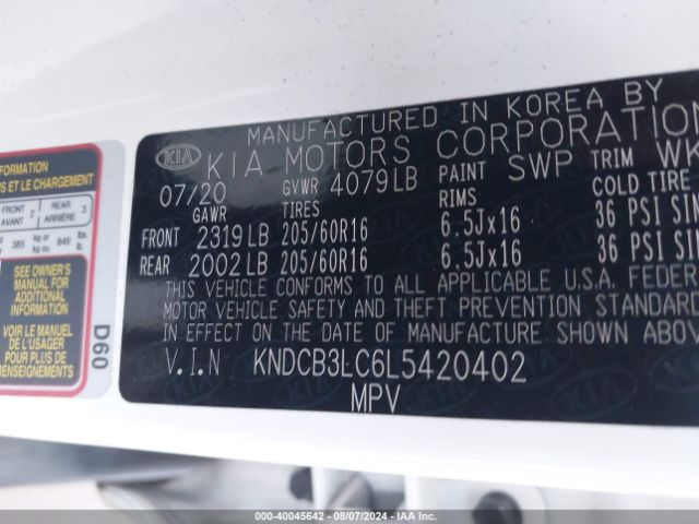 KNDCB3LC6L5420402 KIA NIRO LX
